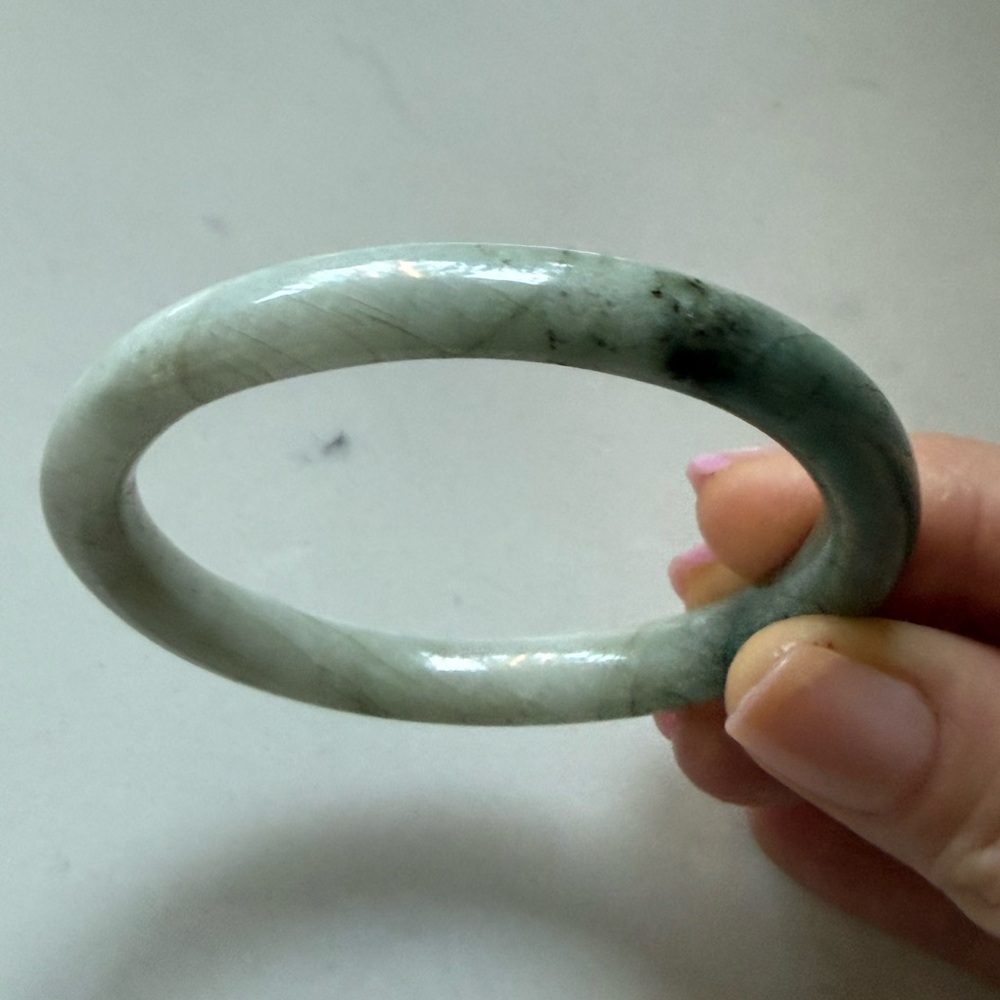 Natural Burmese Jade Bangle Bracelet – Soft Celadon Green, Translucent Stone - Picture 3 of 10